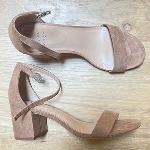 Nude block heel two strap sandals
